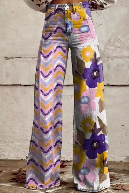 Patricia – Pantalón Floral Boho 100% Algodón | Corte Amplio y Femenino