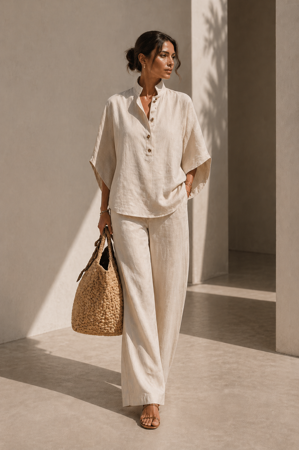 Maribel™ | Conjunto de lino con mangas murciélago y pantalón ancho