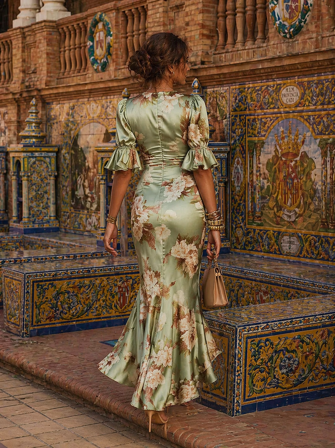 Anna | Vestido largo asimétrico de crepé de seda elástico con escote en V que estiliza la cintura