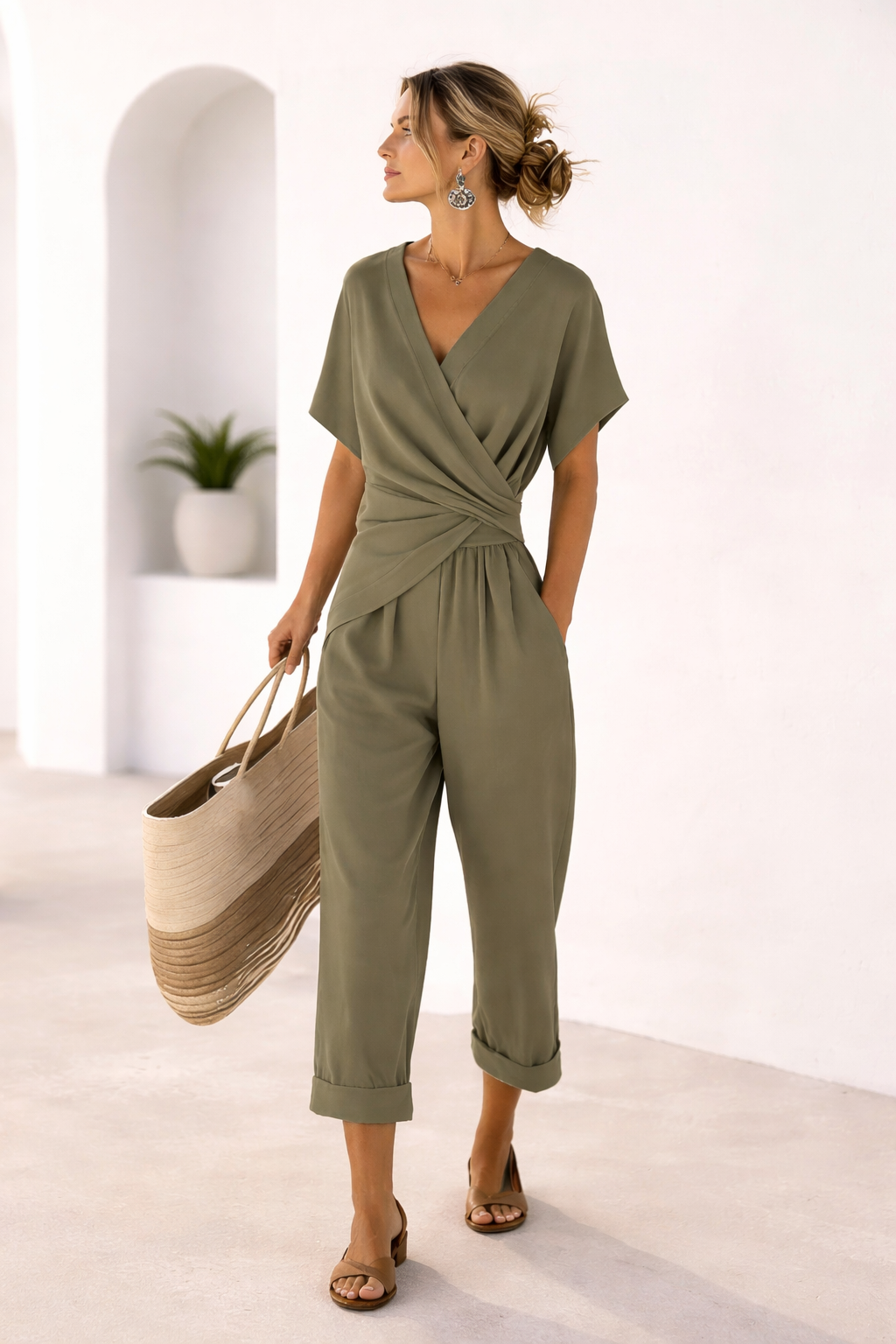 SARA | Conjunto Elegante con Diseño Cruzado y Pantalón Largo