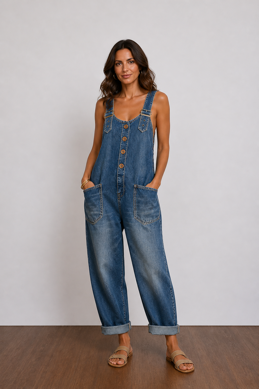 Lucía™ | Salopette denim amplia de algodón 100% premium – cómoda y favorecedora