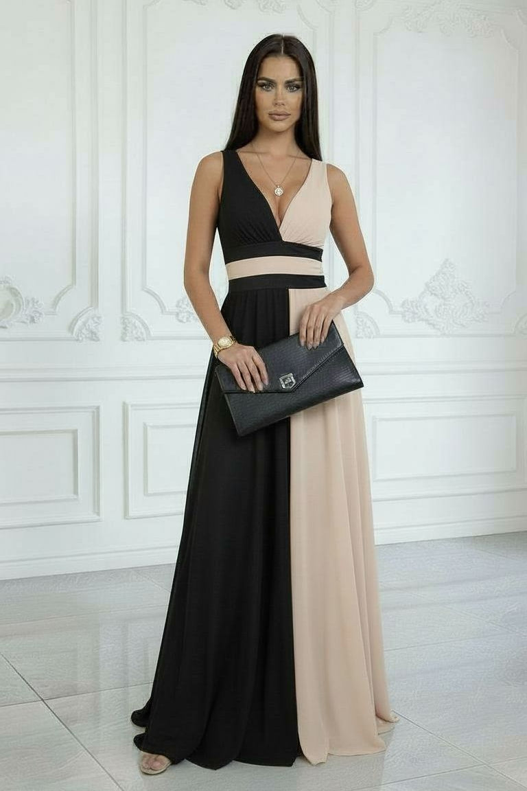 Vestido Laura – Elegancia Bicolor en Tejido Premium que Estiliza la Silueta