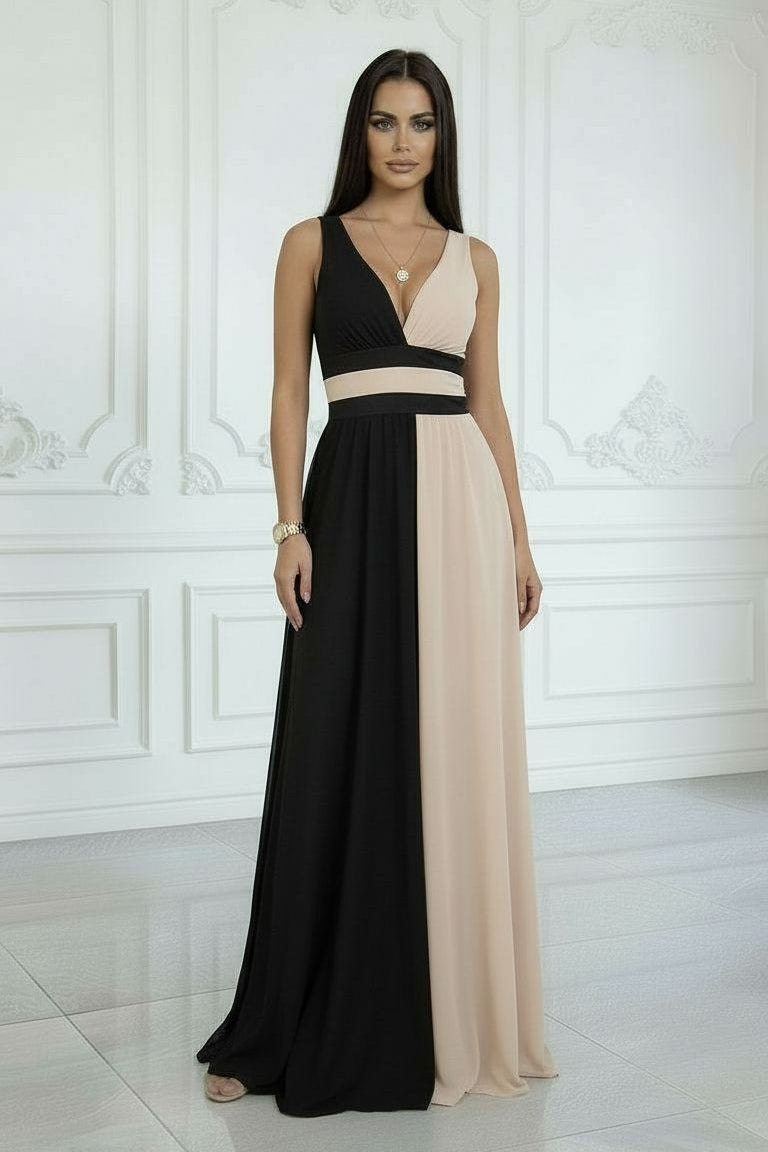 Vestido Laura – Elegancia Bicolor en Tejido Premium que Estiliza la Silueta