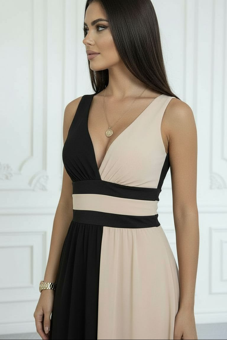 Vestido Laura – Elegancia Bicolor en Tejido Premium que Estiliza la Silueta