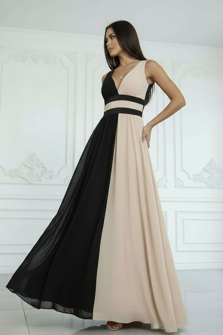 Vestido Laura – Elegancia Bicolor en Tejido Premium que Estiliza la Silueta