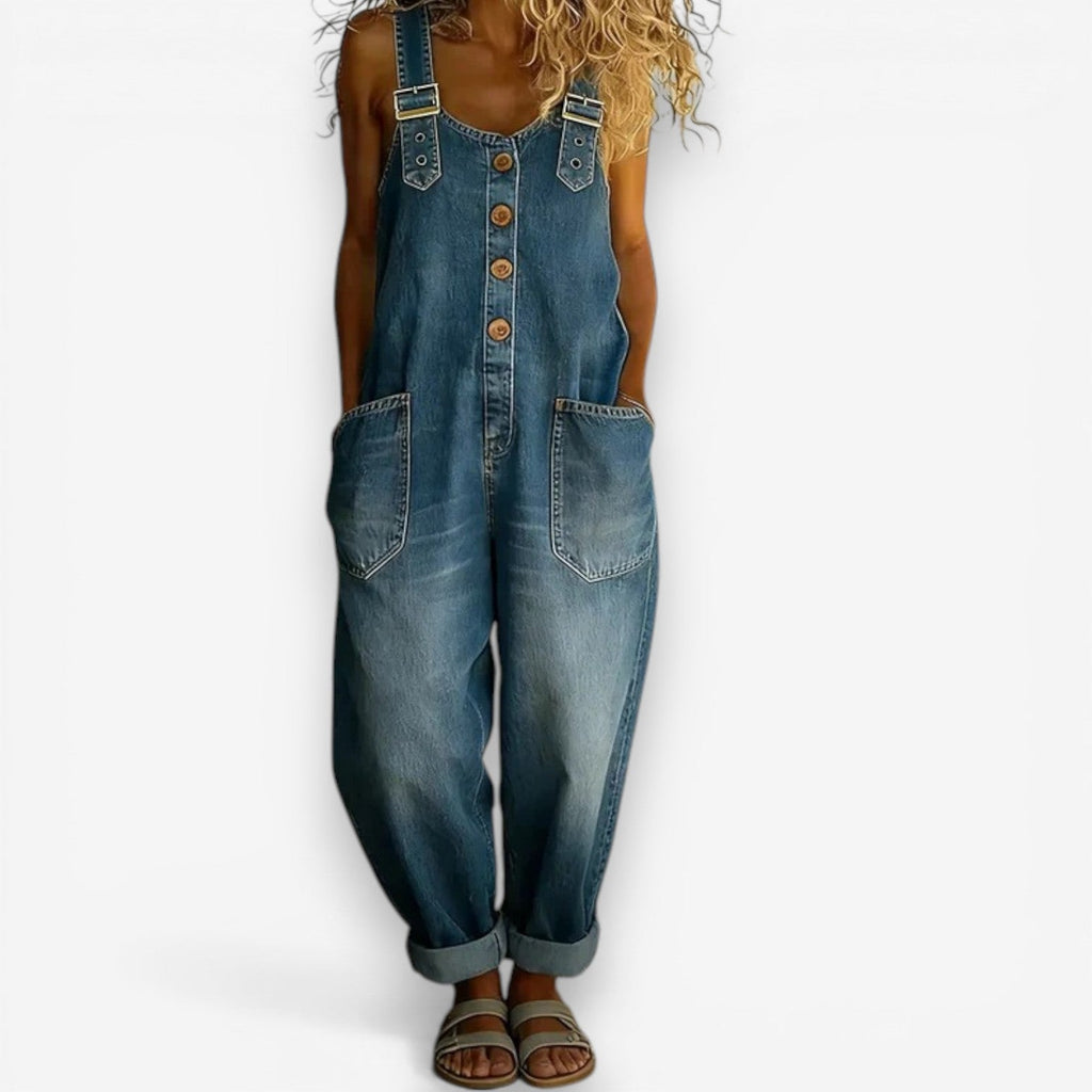 Lucía™ | Salopette denim amplia de algodón 100% premium – cómoda y favorecedora