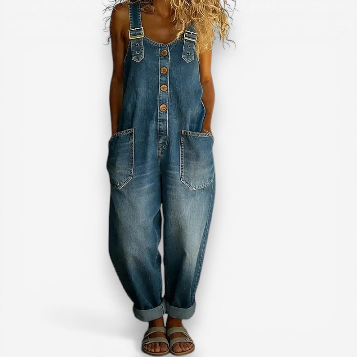 Lucía™ | Salopette denim amplia de algodón 100% premium – cómoda y favorecedora