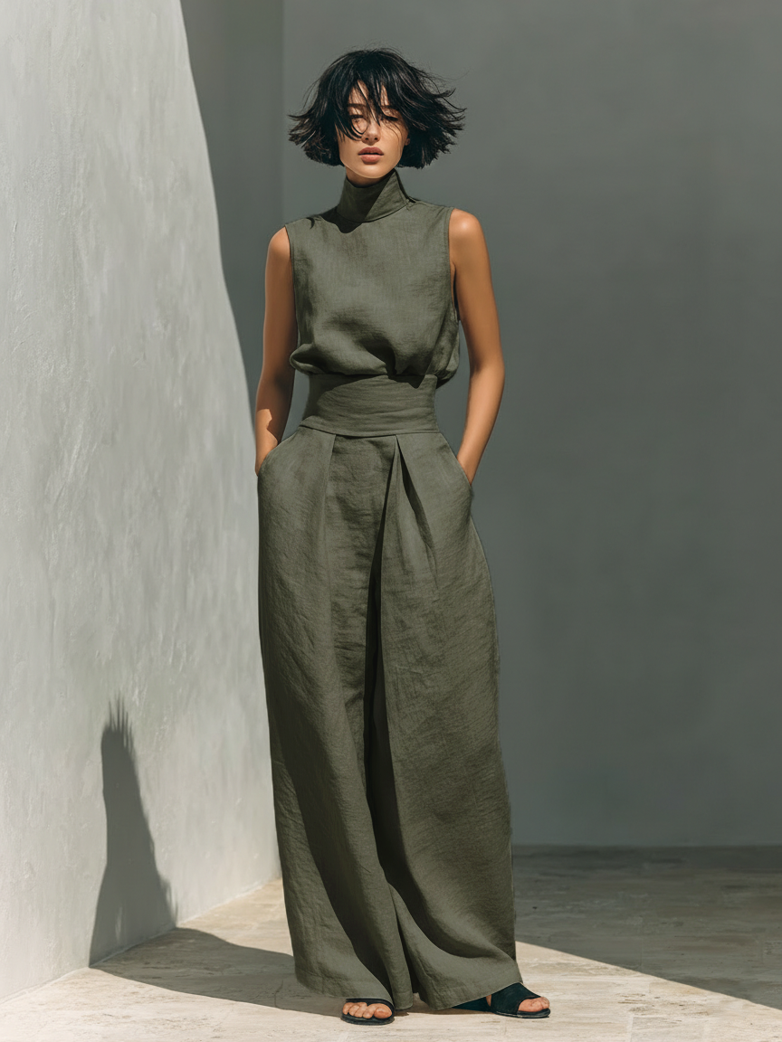 Nuria | Conjunto minimalista de blusa sin mangas