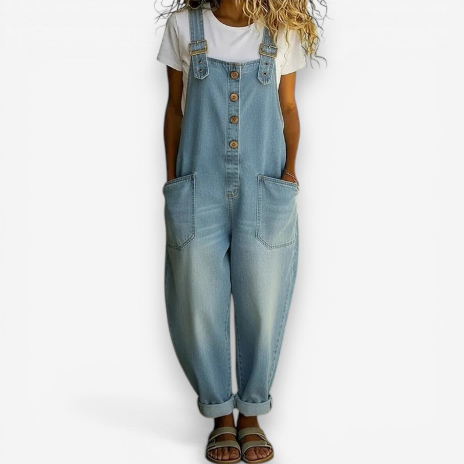 Lucía™ | Salopette denim amplia de algodón 100% premium – cómoda y favorecedora