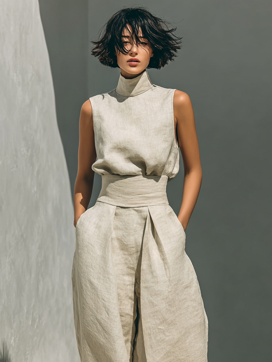 Nuria | Conjunto minimalista de blusa sin mangas