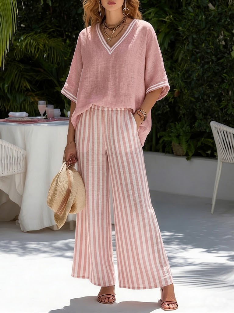Sara™ | Conjunto de lino a rayas Elegante y Fresco