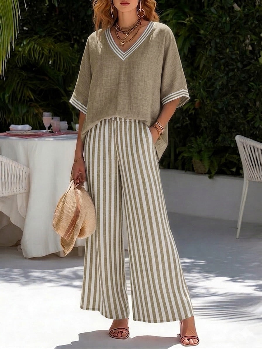 Sara™ | Conjunto de lino a rayas Elegante y Fresco
