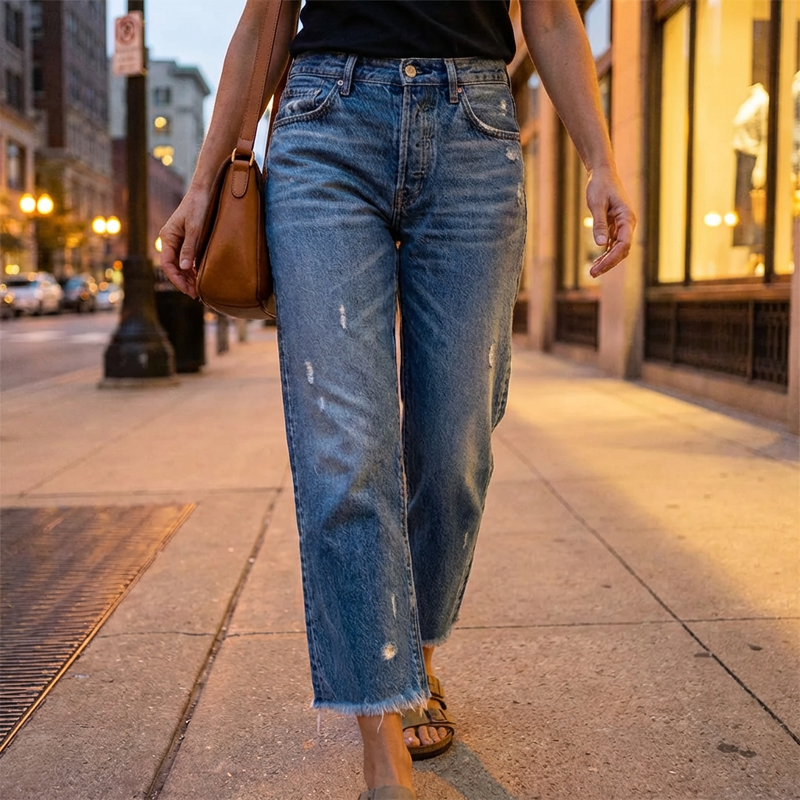 Vaquero 100% algodón denim premium de corte recto.